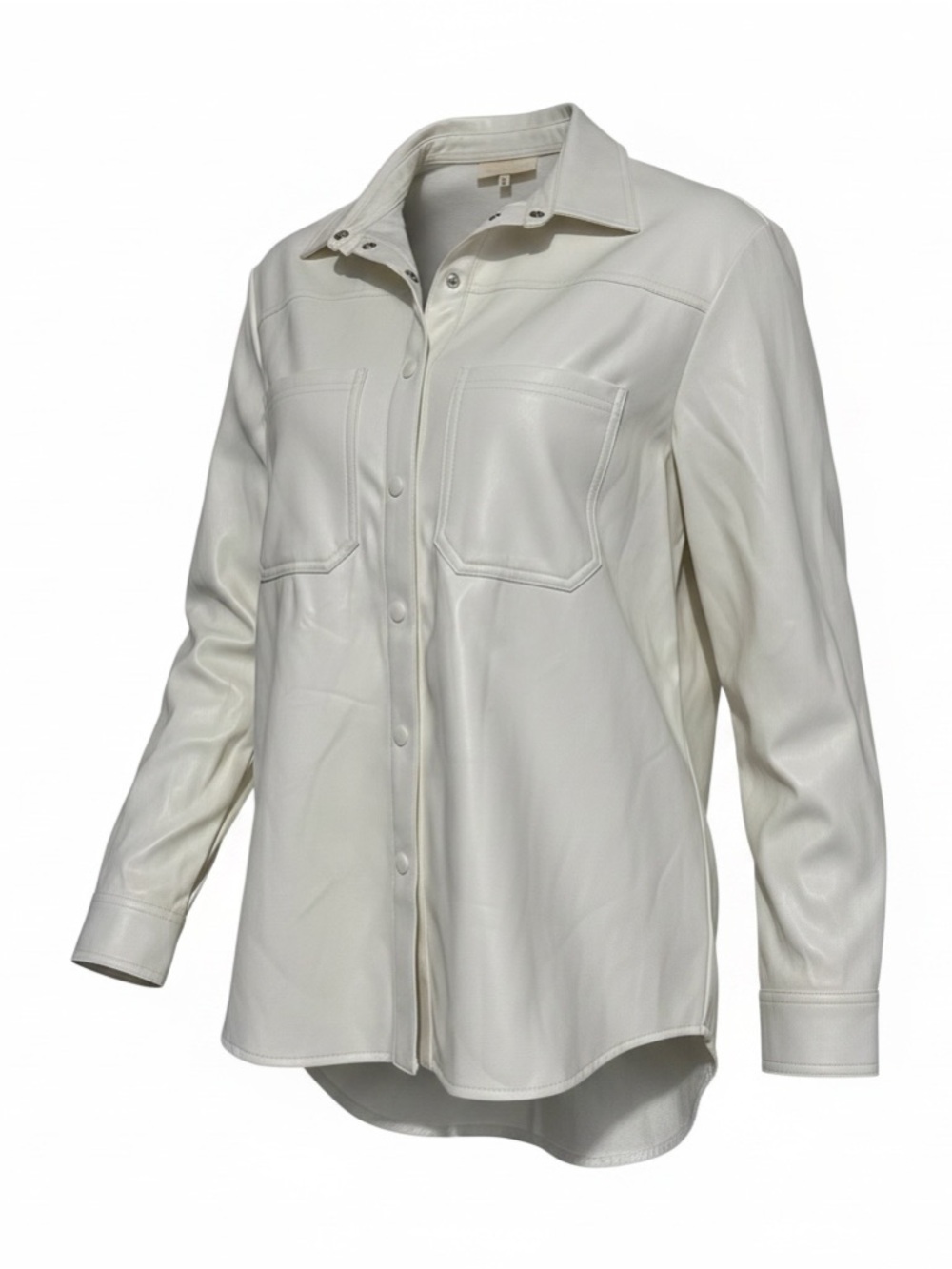 Cream Button-Front Faux Leather Shirt